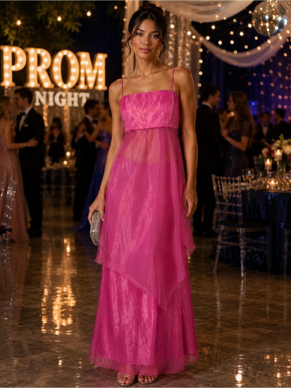 Betsy & Adam Long Top & Skirt Set Pink Prom Dress Size 6  #034
